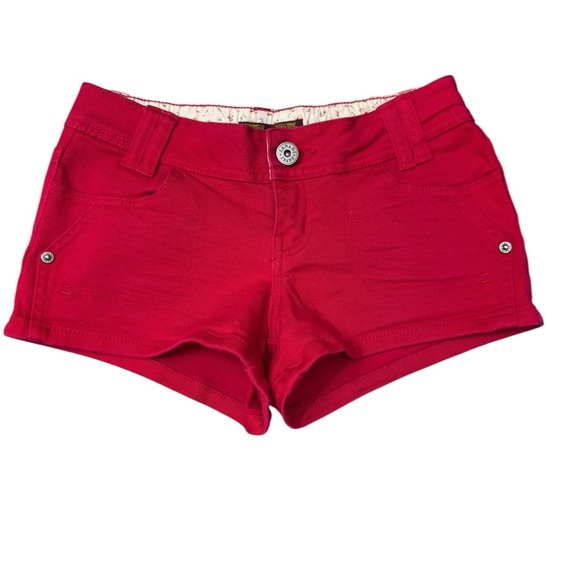 ZANADI.  Red Jean Shorts with Belt Loops and Fitted Design - Picture 1 of 6